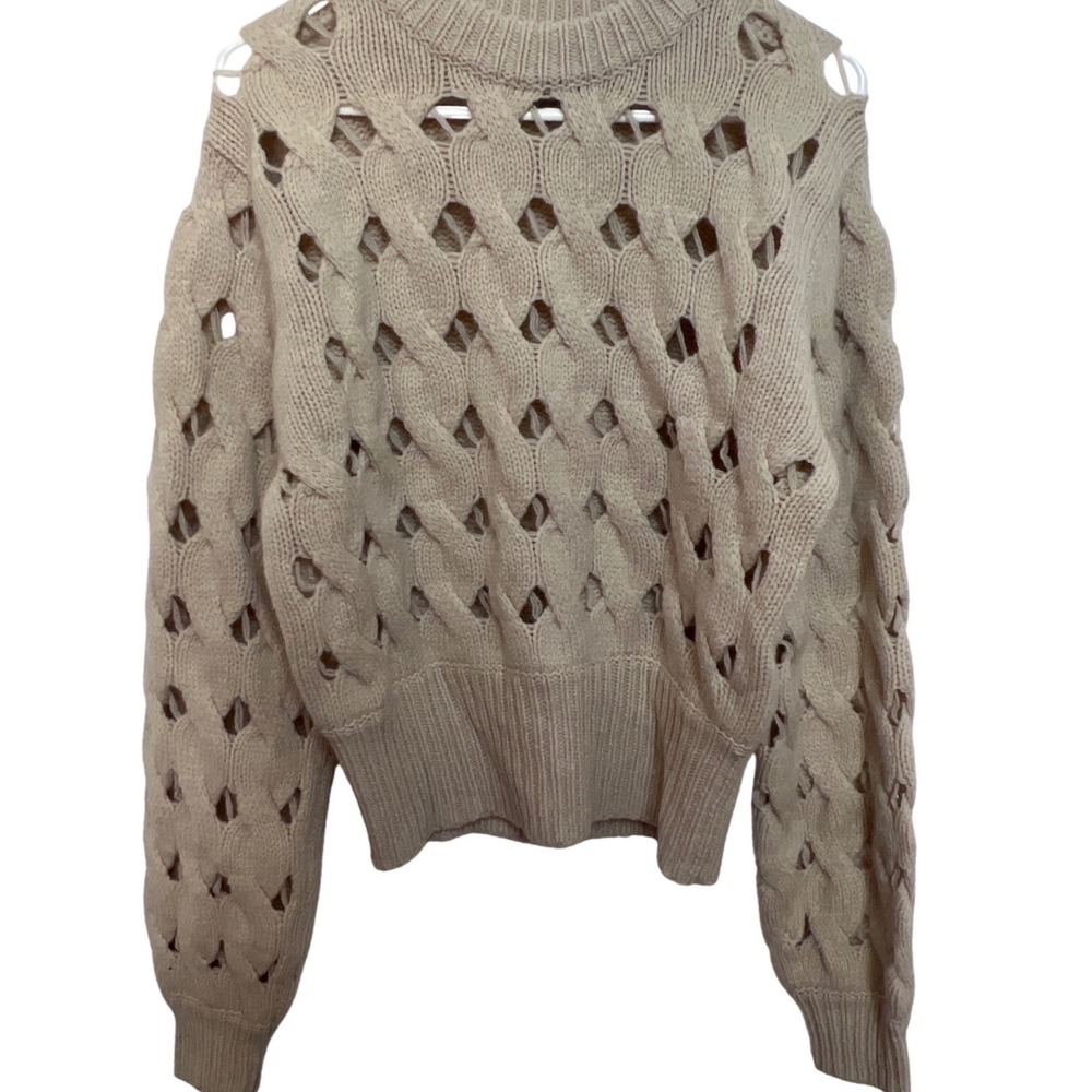 Stella Nova Laurel Wool Blend Open Knit Sweater Beige Womens Small Boho Layring